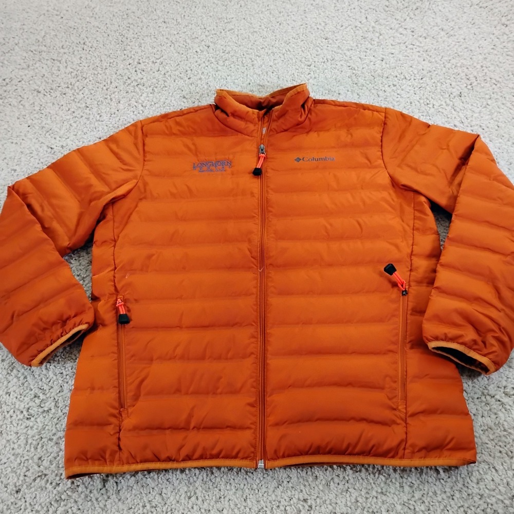 Columbia Jacket Mens Large Orange Zip Puffer Down Duck 650 Hunting Hiking Coat A